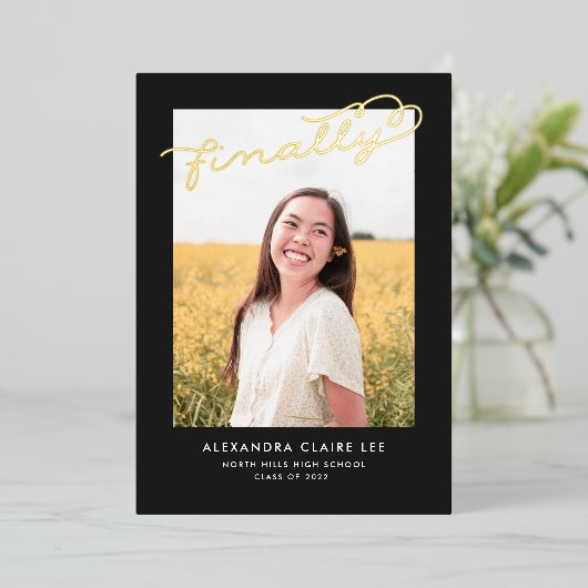 Eindelijk Gold Foil op aankondiging zwart Afstuder (Staand Voorkant)