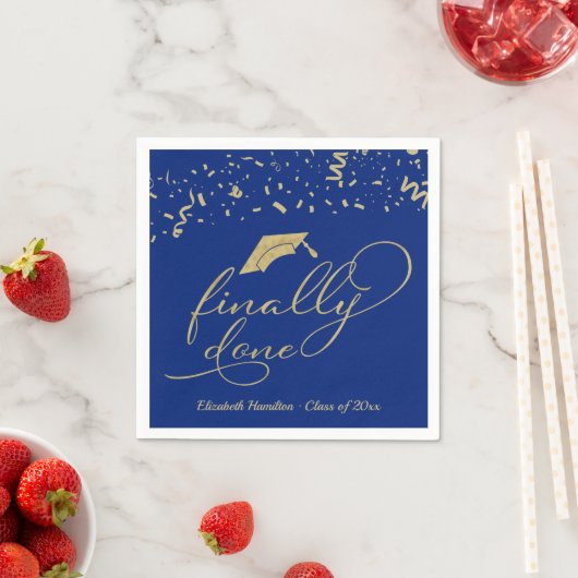 Eindelijk Gold Script Blue Graduation Party Servet (Insitu)