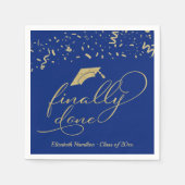 Eindelijk Gold Script Blue Graduation Party Servet (Voorkant)