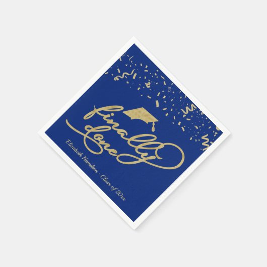Eindelijk Gold Script Blue Graduation Party Servet (Hoek)