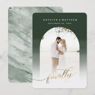 Eindelijk Gold Script Hunter Green Arch Framed Fot Save The Date