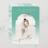 Eindelijk Gold Script Jade Green Armed Photo Save The Date (Voorkant / Achterkant)