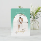 Eindelijk Gold Script Jade Green Armed Photo Save The Date (Staand voorkant)
