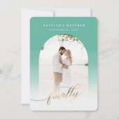 Eindelijk Gold Script Jade Green Armed Photo Save The Date (Voorkant)