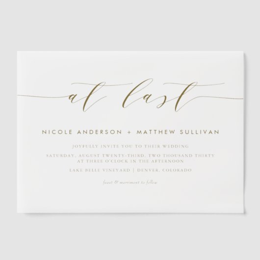 Eindelijk goud minimalistisch script bruiloft vellum uitnodigingen (Voorkant)