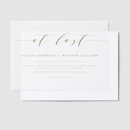 Eindelijk goud minimalistisch script bruiloft vellum uitnodigingen (Offset)