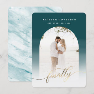 Eindelijk Goud Schrift Teal Groene Boog Omlijst Fo Save The Date