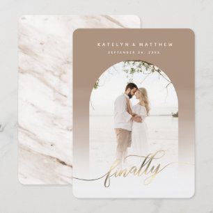 Eindelijk Goud Script Taupe Gebogen Gelijst Foto Save The Date