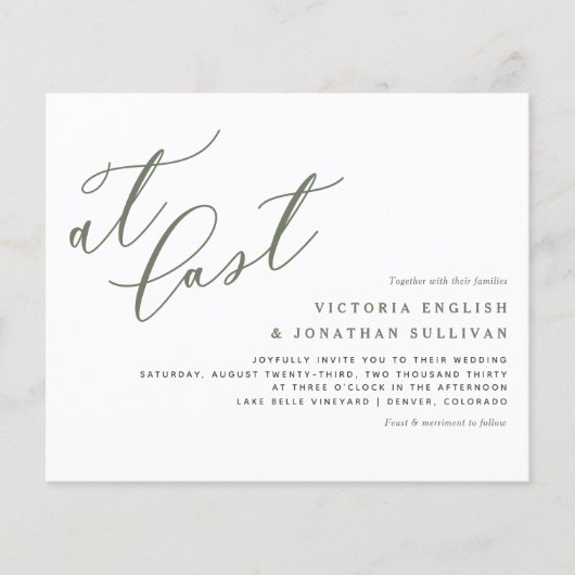 Eindelijk groene moderne kalligrafie bruiloft uitn (Voorkant)