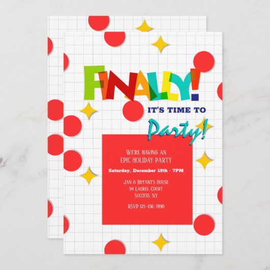 Eindelijk is het tijd om te feesten Uitnodiging (Voorkant / Achterkant)