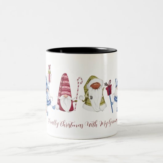 Eindelijk Kerstmis met mijn Gnomen Funny Gnomen Tweekleurige Koffiemok (Center)