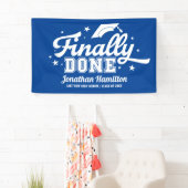 Eindelijk klaar blauwe afstudeerfeest spandoek (Insitu)