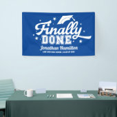 Eindelijk klaar blauwe afstudeerfeest spandoek (Beurs)