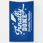 Eindelijk klaar blauwe afstudeerfeest spandoek (Verticaal)