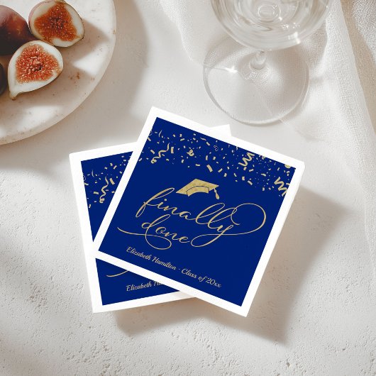 Eindelijk Klaar Goud Schrift Blauw Afsluitingsfees Servet