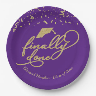 Eindelijk klaar gouden kalligrafie afstudeerfeest  papieren bordje