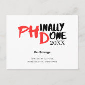 Eindelijk klaar - Grappig PHD Afstudeer Spreuk Ont Briefkaart (Voorkant)