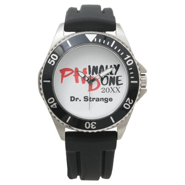 Eindelijk klaar. - Grappige PHD Afstudeer Spreuk O Horloge (Voorkant)