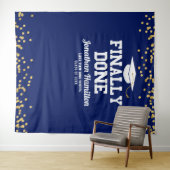 Eindelijk klaar Navy Blue Afstudeerfeest Achtergro Wandkleed (In Situ (horizontaal))