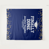Eindelijk klaar Navy Blue Afstudeerfeest Achtergro Wandkleed (Voorkant (horizontaal))