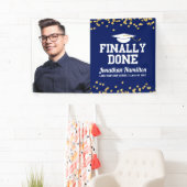 Eindelijk Klaar Navy Blue Afstudeerfeest Foto Spandoek (Insitu)