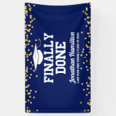 Eindelijk klaar Navy Blue Afstudeerfeest Spandoek (Verticaal)