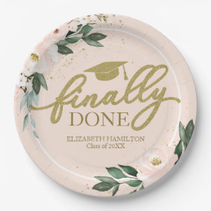 Eindelijk Klaar Roze Blush Bloemengraduatie Feest Papieren Bordje