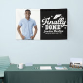 Eindelijk klaar zwart afstudeerfeest foto spandoek (Beurs)
