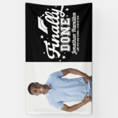 Eindelijk klaar zwart afstudeerfeest foto spandoek (Verticaal)