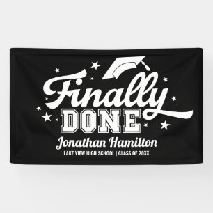 Eindelijk klaar zwart diploma feestbanner spandoek