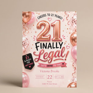 Eindelijk Legaal 21e Roze Gouden Verjaardagsfeest Kaart