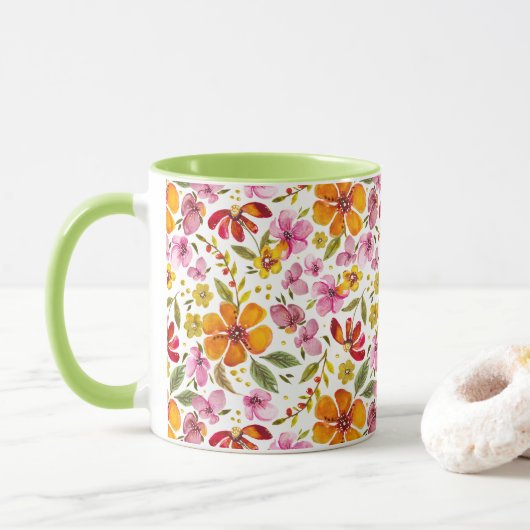 Eindelijk Lentewaterverf Bloemen Mok (Met donut)