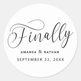 Eindelijk Minimalistisch huwelijk sparen de datum Ronde Sticker