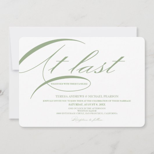 Eindelijk Modern Calligraphy Wedding Green Kaart (Voorkant)