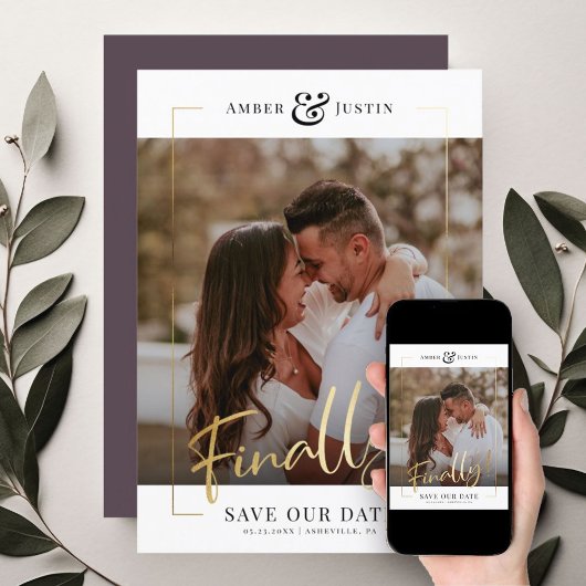 Eindelijk! | Modern Gold Square Photo Elegant Fun Save The Date