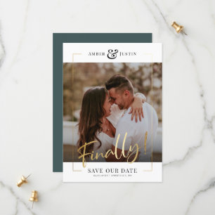Eindelijk!   Modern Gold Square Photo Elegant Fun  Save The Date