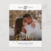 Eindelijk! | Modern Gold Square Photo Elegant Save Aankondigingskaart (Voorkant)