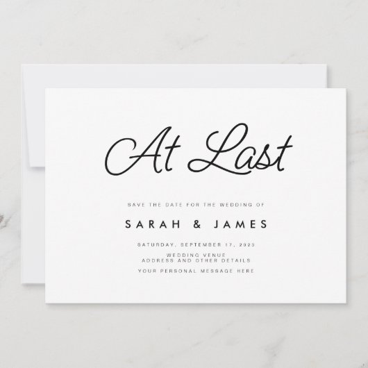 Eindelijk Modern minimalistisch script Save The Date (Voorkant)