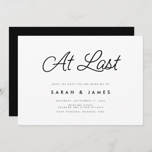 Eindelijk Modern minimalistisch script Save The Date (Voorkant / Achterkant)