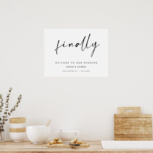 Eindelijk moderne stijl bruiloft welkom poster (Keuken)