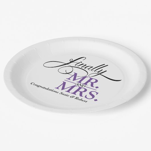 Eindelijk Mr. en Mrs. Trouwreceptie Papieren Bordje (Gekanteld)