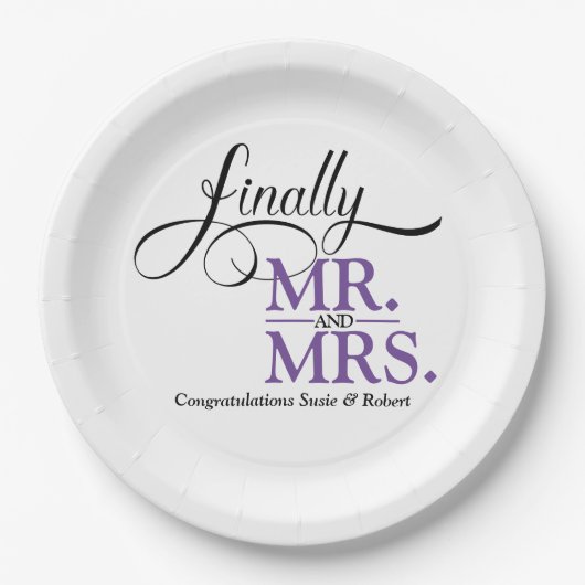 Eindelijk Mr. en Mrs. Trouwreceptie Papieren Bordje (Voorkant)