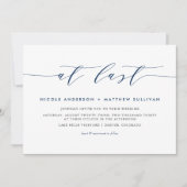 Eindelijk Navy Blue minimalistisch script bruiloft Kaart (Voorkant)