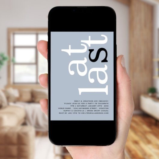 Eindelijk QR Code Deusty Blue Verloving Invitation Kaart