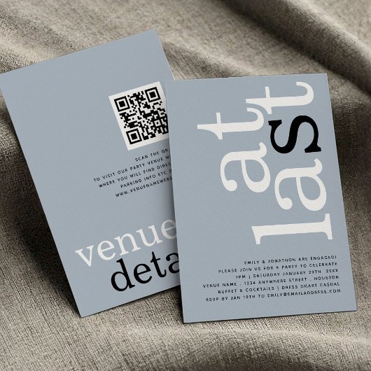 Eindelijk QR Code Deusty Blue Verloving Invitation Kaart