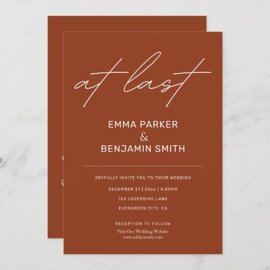 Eindelijk rustieke moderne minimalistische bruilof kaart (Voorkant / Achterkant)