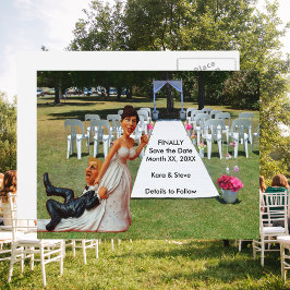 Eindelijk Save the Date Grappig stel Bruin & Blond Aankondigingskaart