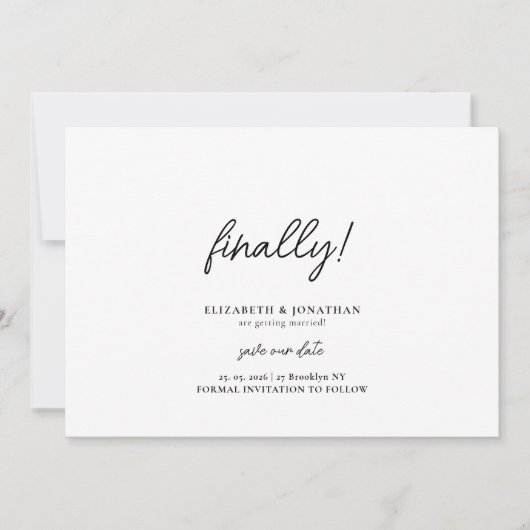 Eindelijk Script Minimalistische Trouwkaart Save t The Date (Voorkant)