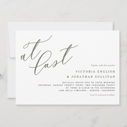 Eindelijk Taupe Green Modern Calligraphy Wedding Kaart (Voorkant)