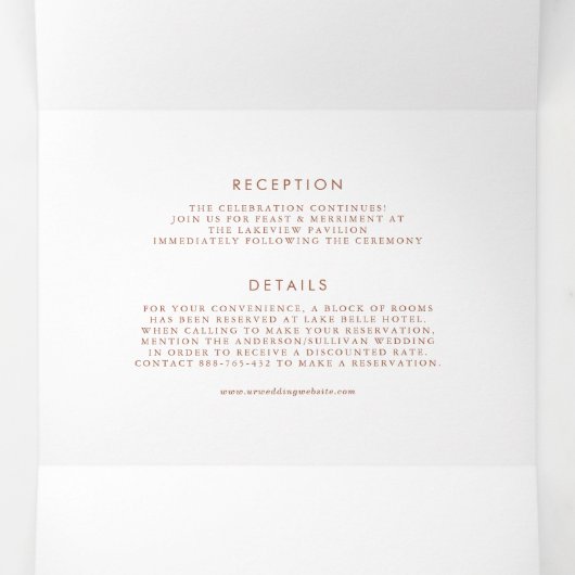 Eindelijk Terracotta minimalistisch script bruilof Drieluik Uitnodiging (Binnenkant midden)